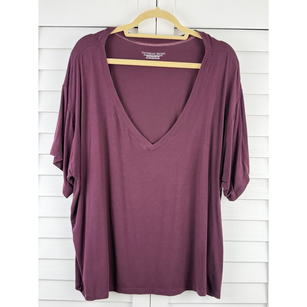 Victoria's Secret V-Neck T-Shirt XXL Burgundy Oversized Modal Stretch
